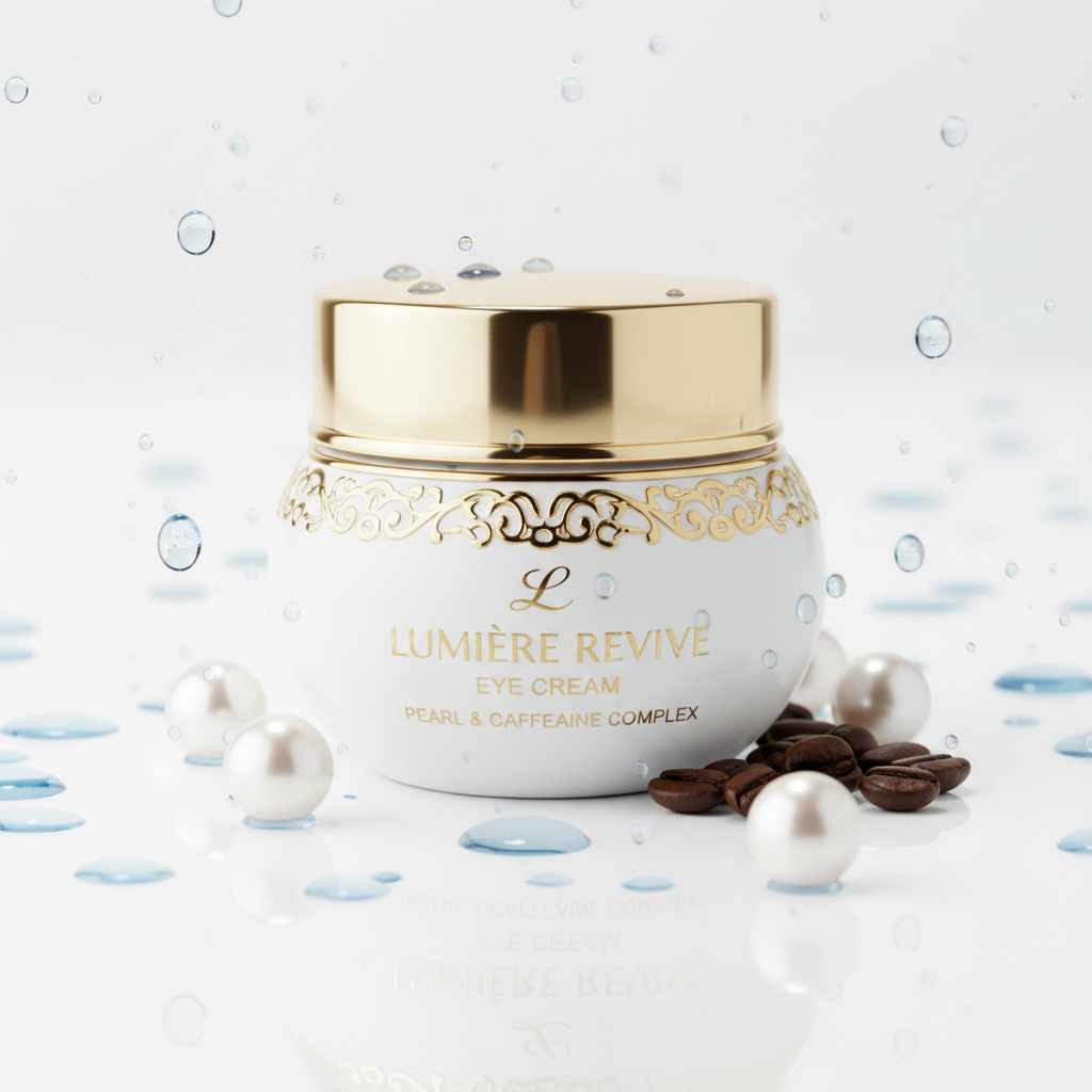 Hydra-Boost Eye Cream jar with pearl and caffeine ingredients