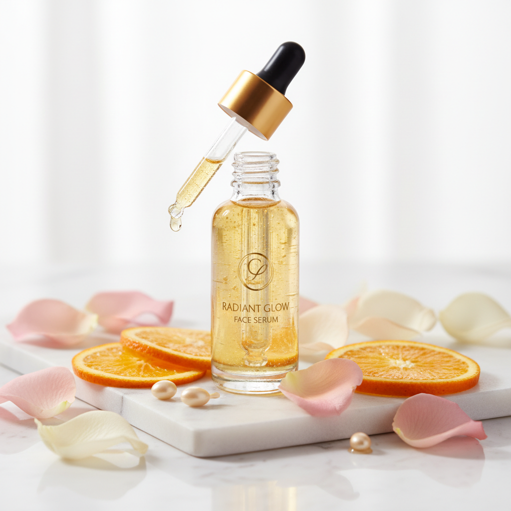 Radiant Glow Face Serum with rose petals and vitamin C